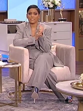 Tamron’s gray blazer and pants on Tamron Hall Show