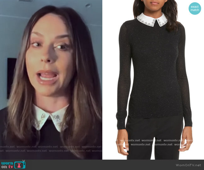 Embellished Collar Sparkle Sweater by Ted Baker worn by Jennifer Love Hewitt on The Kelly Clarkson Show