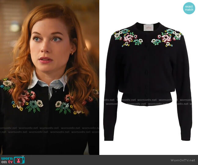 The Beaded Love Embellished Button-Up Cardigan by The Marc Jacobs worn by Zoey Clarke (Jane Levy) on Zoeys Extraordinary Playlist