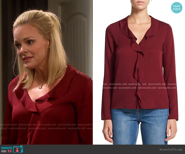 Front Ruffle Silk-Blend Top by Theory worn by Belle Brady (Martha Madison) on Days of our Lives