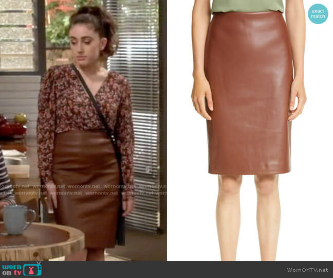 Theory Skinny Faux Leather Pencil Skirt worn by Jackie Raines (Rachel Sennott) on Call Your Mother