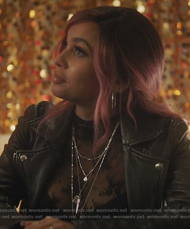 Toni's black sheer top and leather jacket on Riverdale