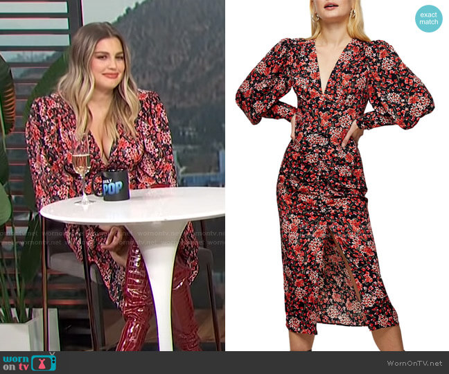 Floral Print Ruched Blouson Long Sleeve Dress by Topshop worn by Carissa Loethen Culiner on E! News