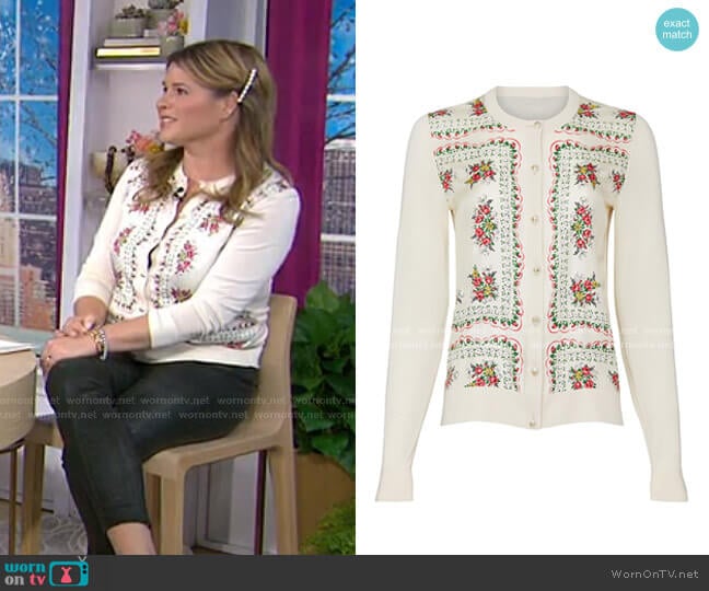 Floral Printed Cardigan by Tory Burch worn by Jenna Bush Hager on Today