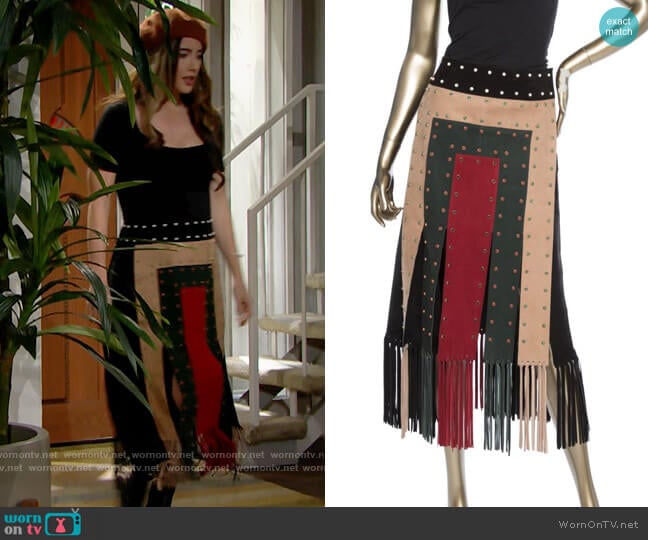 Valentino Suede Fringe Skirt worn by Steffy Forrester (Jacqueline MacInnes Wood) on The Bold and the Beautiful