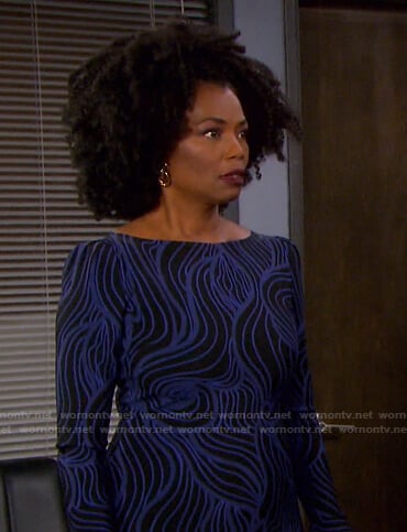 Valerie's black and blue printed dress on Days of our Lives