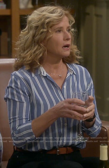 Vanessa’s blue striped button down shirt on Last Man Standing