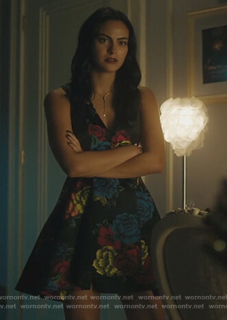 Veronica's black floral sleeveless dress on Riverdale