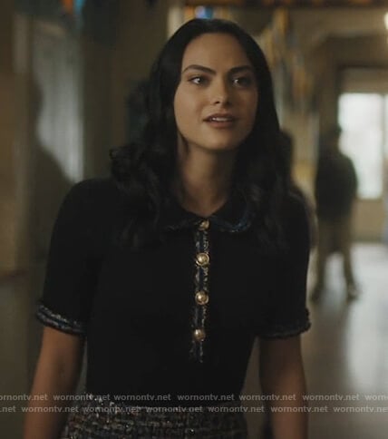 Veronica's black metallic trim polo on Riverdale