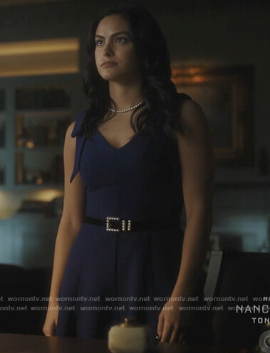 Veronica’s blue tie shoulder dress on Riverdale