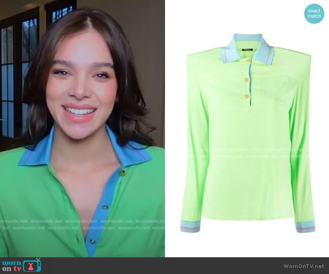 Structured-Shoulder Polo Shirt by Versace worn by Hailee Steinfeld on GMA