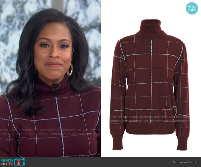 Checked Wool-Blend Turtleneck Sweater by Victoria Beckham worn by Sheinelle Jones on Today