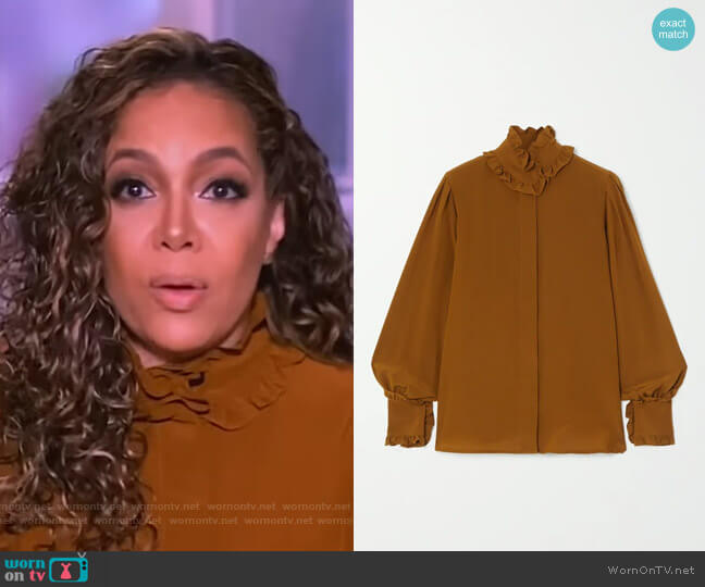 Ruffled silk-chiffon blouse by Victoria Beckham worn by Sunny Hostin on The View