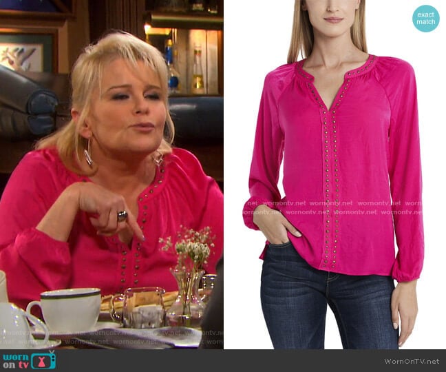 Long Sleeve Stud Trim Blouse by Vince Camuto worn by Bonnie Lockhart (Judi Evans) on Days of our Lives