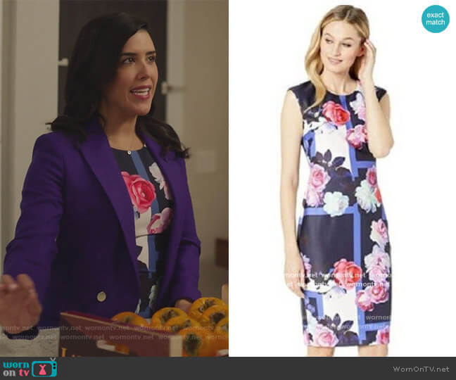 Floral Sheath Dress by Vince Camuto worn by Shannon Ross (Nicole Power) on Kims Convenience