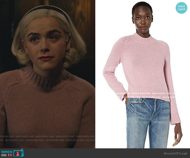 Pink Mockneck Sweater by Vince worn by Sabrina Spellman (Kiernan Shipka) on Chilling Adventures of Sabrina