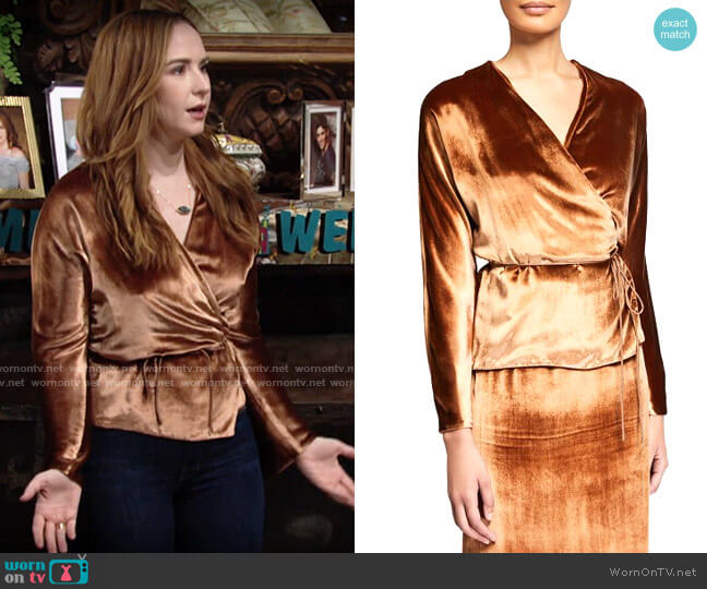 Vince Pann Velvet Wrap Top worn by Mariah Copeland (Camryn Grimes) on The Young and the Restless