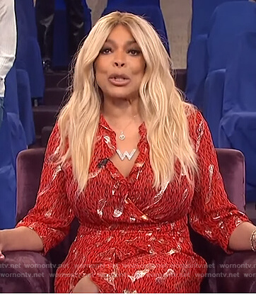 Wendy’s red metallic wrap dress on The Wendy Williams Show