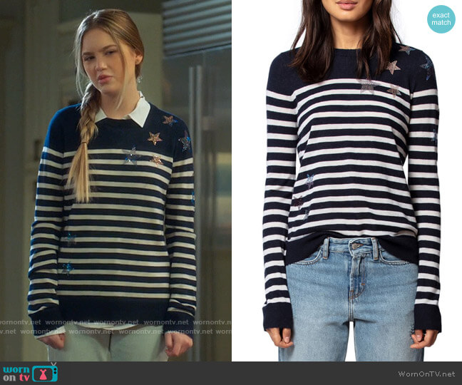 Zadig & Voltaire Stars & Stripes Embellished Cashmere Sweater worn by Orly Bremer (Kyla Kenedy) on Mr Mayor