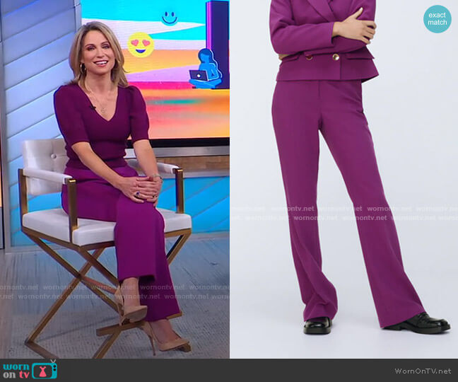 WornOnTV: Amy’s purple puff sleeve sweater and pants on Good Morning ...