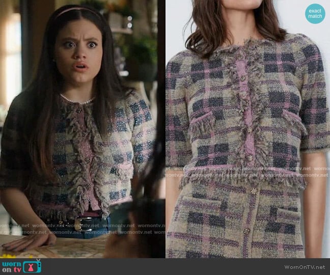 Zara Check Knit Jacket worn by Maggie Vera (Sarah Jeffery) on Charmed