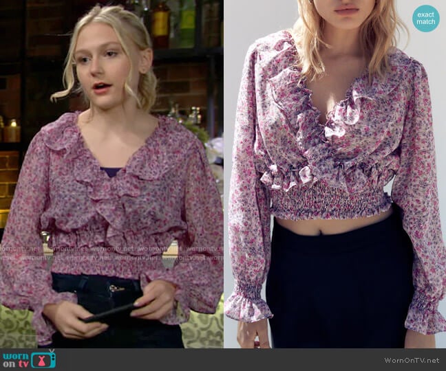 Zara Printed Ruffled Top worn by Faith Newman (Alyvia Alyn Lind) on The Young and the Restless