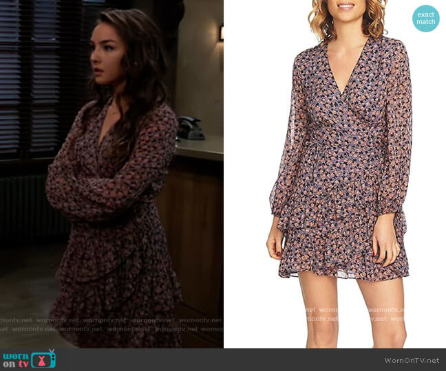 Long Sleeve Ditsy Drift Ruffled Wrap Front Dress by 1. State worn by Kristina Corinthos (Lexi Ainsworth) on General Hospital