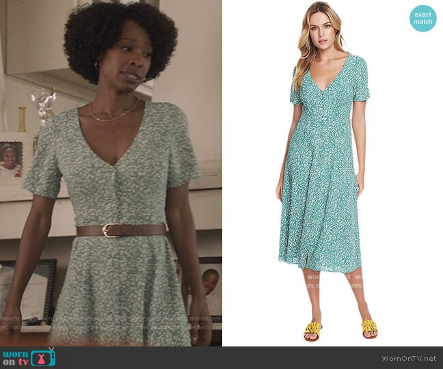 Short Sleeve Folk Silhouette Floral Button Front Dress by 1. State worn by Grace James (Karimah Westbrook) on All American