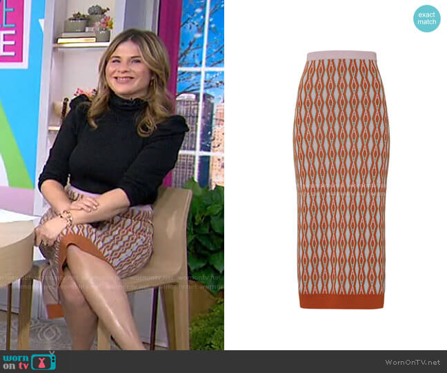 Wornontv Jennas Black Puff Shoulder Sweater And Print Knit Skirt On Today Jenna Bush Hager 