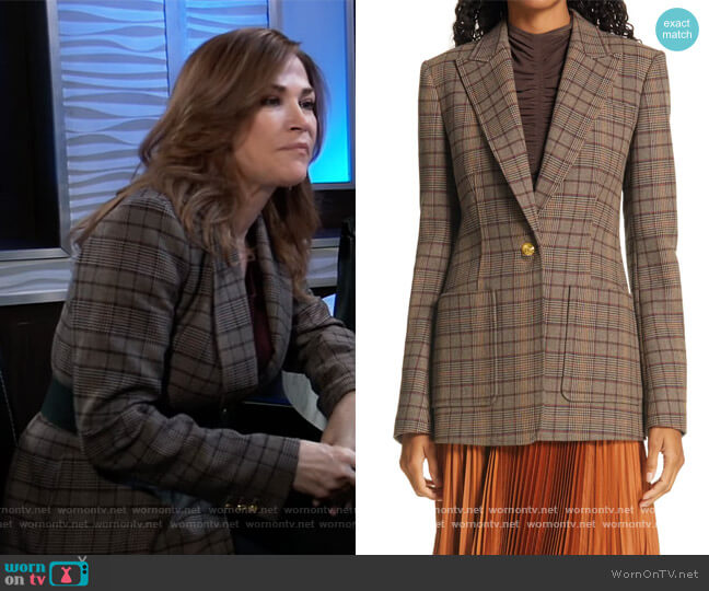 Hicks Check Single Button Blazer by A.L.C. worn by Kim Delaney on General Hospital