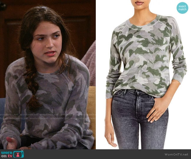 Camo Crewneck Cashmere Sweater by Aqua Cashmere worn by Maddie (Izzy G) on B Positive