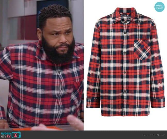 Face patch plaid overshirt by Acne Studios worn by Andre Johnson (Anthony Anderson) on Black-ish