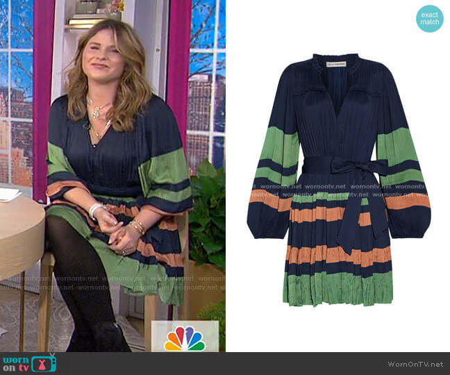 Alia Belted Plissé-Satin Mini Dress by Ulla Johnson worn by Jenna Bush Hager on Today