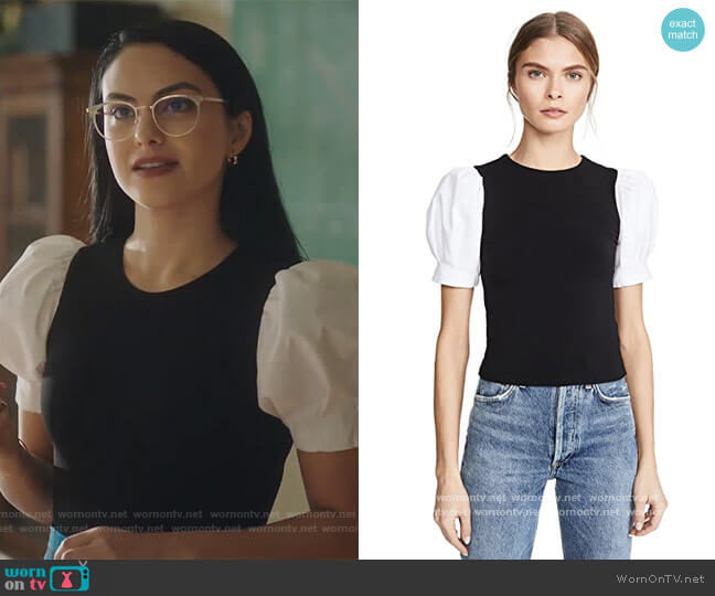 Aubrey Puff Sleeve Crop Top by Alice + Olivia worn by Veronica Lodge (Camila Mendes) on Riverdale