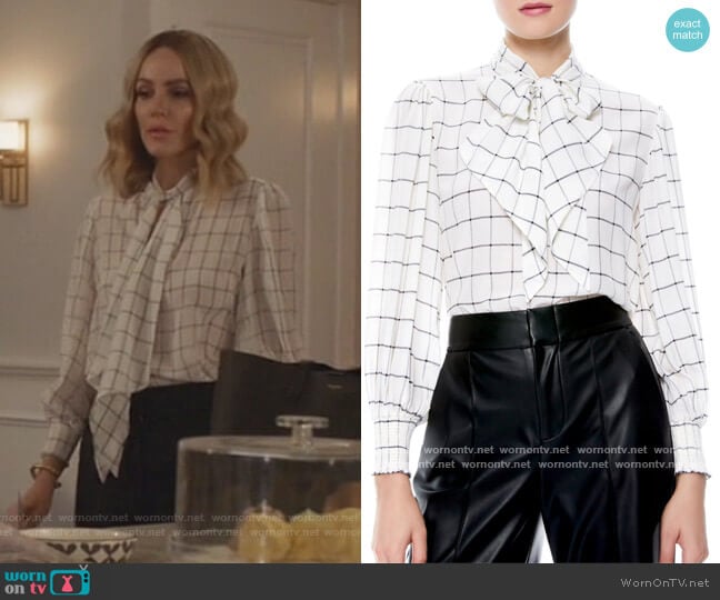 Windowpane Check Tie Neck Silk Blouse by Alice + Olivia worn by Laura Baker (Monet Mazur) on All American