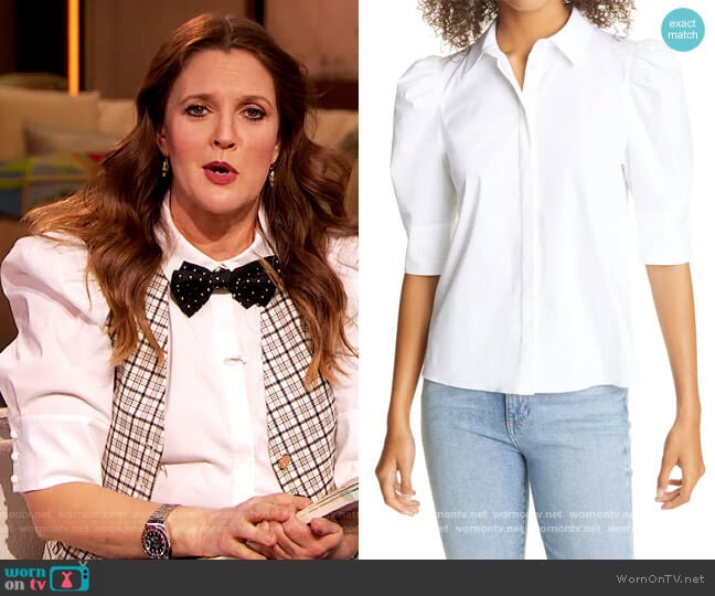 Willa Puff Sleeve Blouse by Alice + Olivia worn by Drew Barrymore on The Drew Barrymore Show