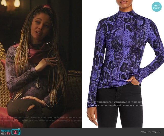 Beth Snake Print Mock Neck Top by Andamane worn by Toni Topaz (Vanessa Morgan) on Riverdale