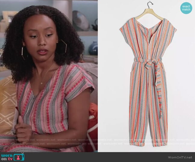 Porridge Alida Cutout Jumpsuit by Anthropologie worn by Katlyn Nichol on Black-ish worn by Olivia Lockhart (Katlyn Nichol) on Black-ish