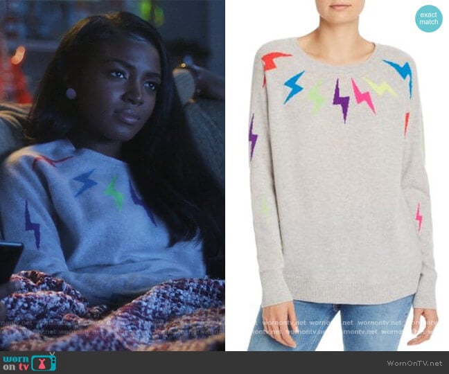 Lightning Bolt Cashmere Sweater by Aqua Cashmere worn by Rochelle (Raigan Harris) on Grown-ish