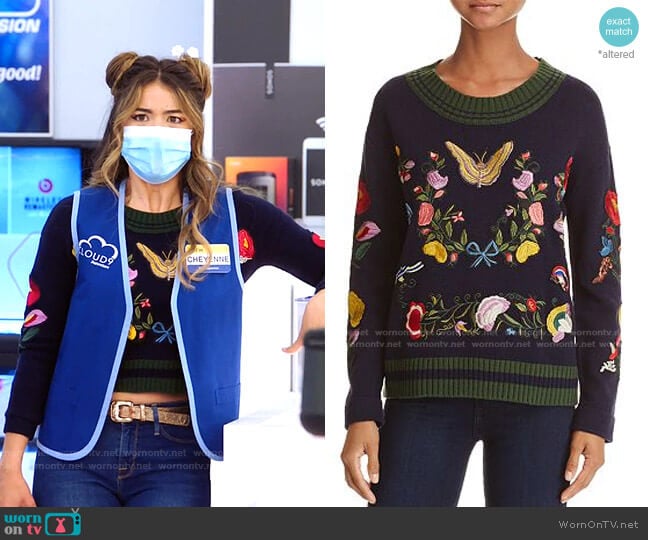 Embroidered Sweater by Aqua worn by Cheyenne (Nichole Bloom) on Superstore