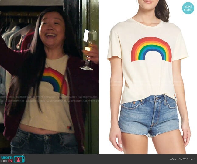 Big Rainbow Boyfriend Tee by Aviator Nation worn by Alice Kwan (Sherry Cola) on Good Trouble