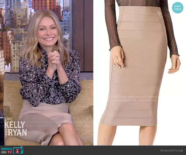 Bandage Pencil Skirt by Herve Leger worn by Kelly Ripa on Live with Kelly and Mark