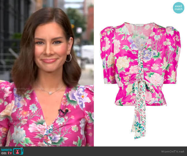 Becky Gathered-Front Top by Sandro worn by Rebecca Jarvis  on Good Morning America