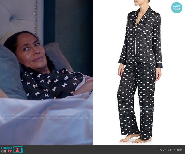 Bow Print Charmeuse Pajamas by Kate Spade worn by Rainbow Johnson (Tracee Ellis Ross) on Black-ish