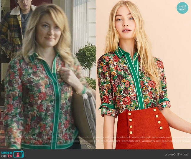 Floral-Print Crepe Blouse by Brooks Brothers worn by Alice Cooper (Mädchen Amick) on Riverdale