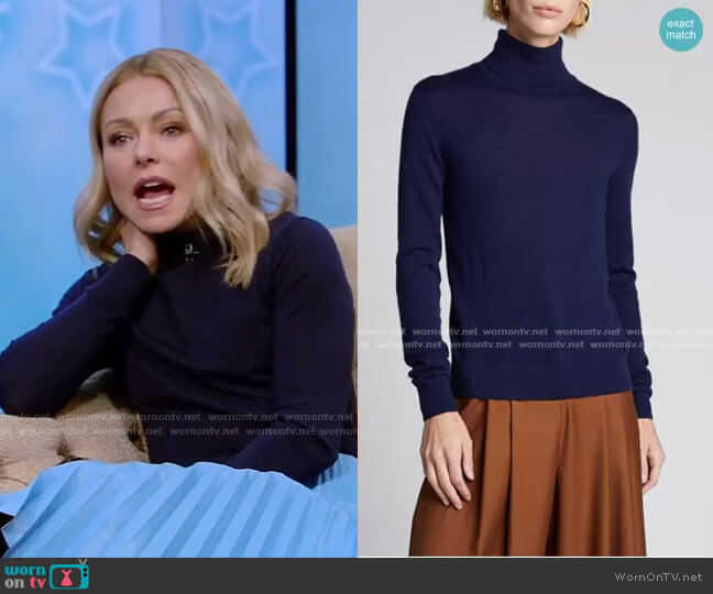 WornOnTV: Kelly’s navy sweater and blue pleated skirt on Live with ...