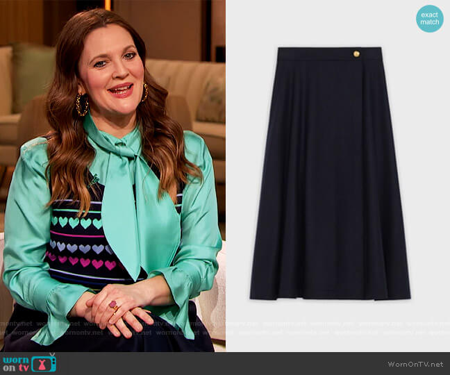 70's Midi Skirt in Wool Flannel by Celine worn by Drew Barrymore on The Drew Barrymore Show