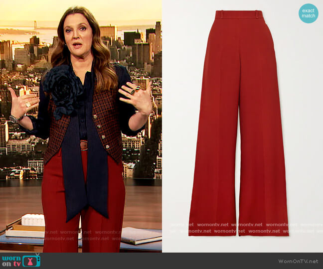 Double Face Flare Crepe Trousers by Chloe worn by Drew Barrymore on The Drew Barrymore Show