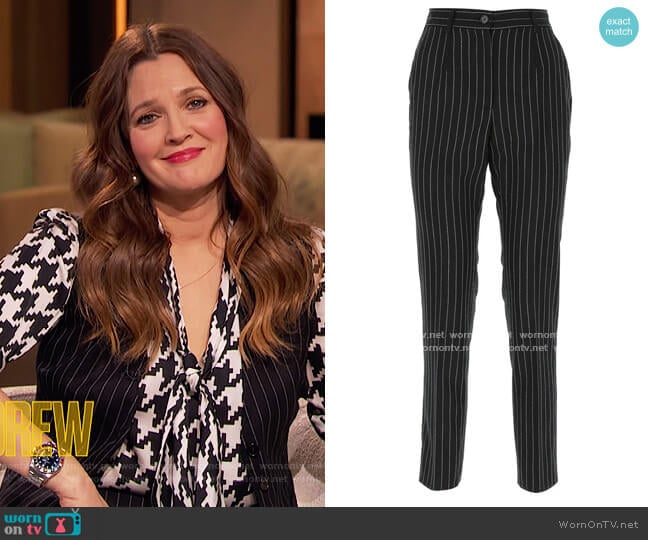 Pinstripe Tapered Trousers by Dolce & Gabbana worn by Drew Barrymore on The Drew Barrymore Show