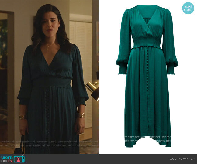 Evie Smocked Waist Long Sleeve Midi Dress by Ever New worn by Shannon Ross (Nicole Power) on Kims Convenience